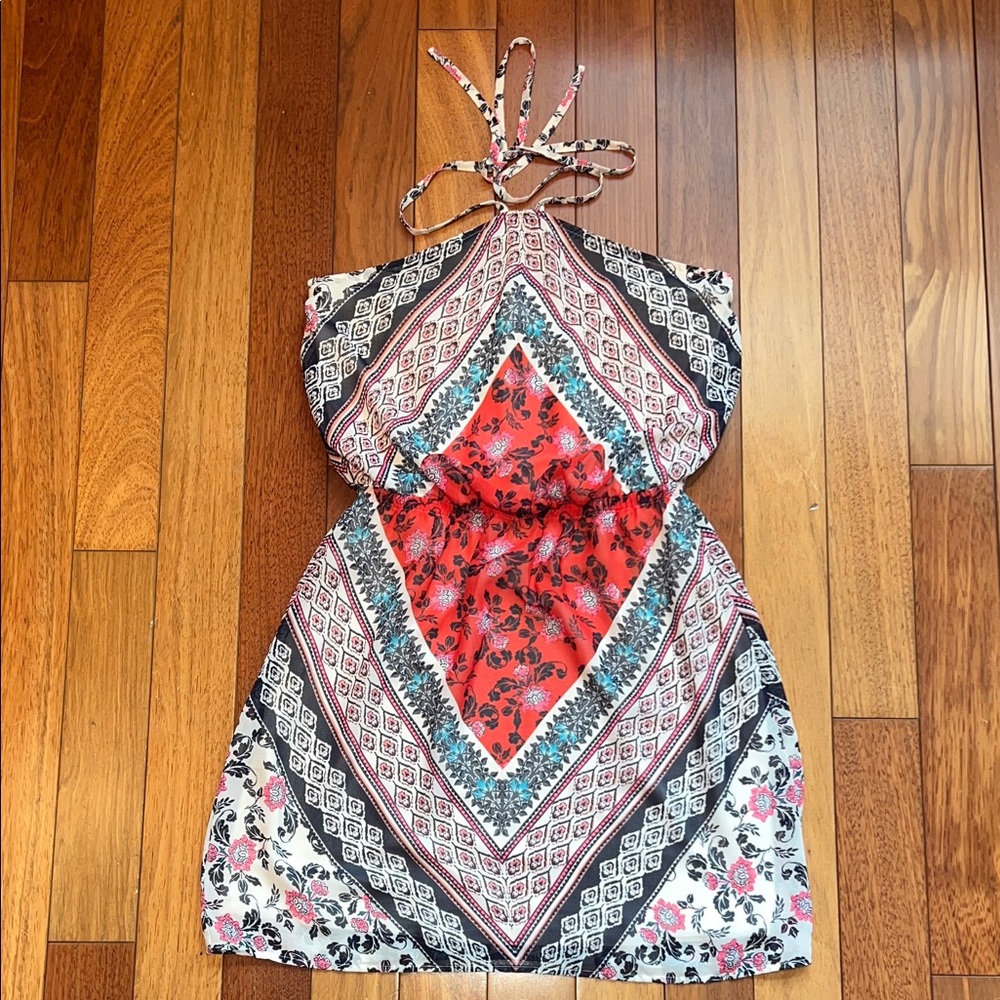 Express Halter Boho Print Mini Dress in Red, Black, White